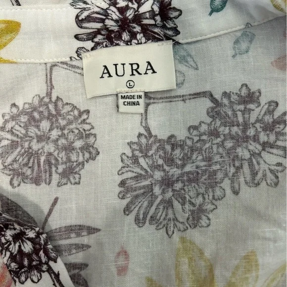 Aura Ivory Floral Print Swing Linen Dress Large - Picture 10 of 10